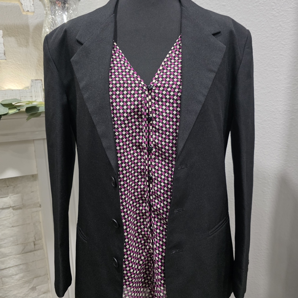 Elegant Black Blazer with Patterned Top